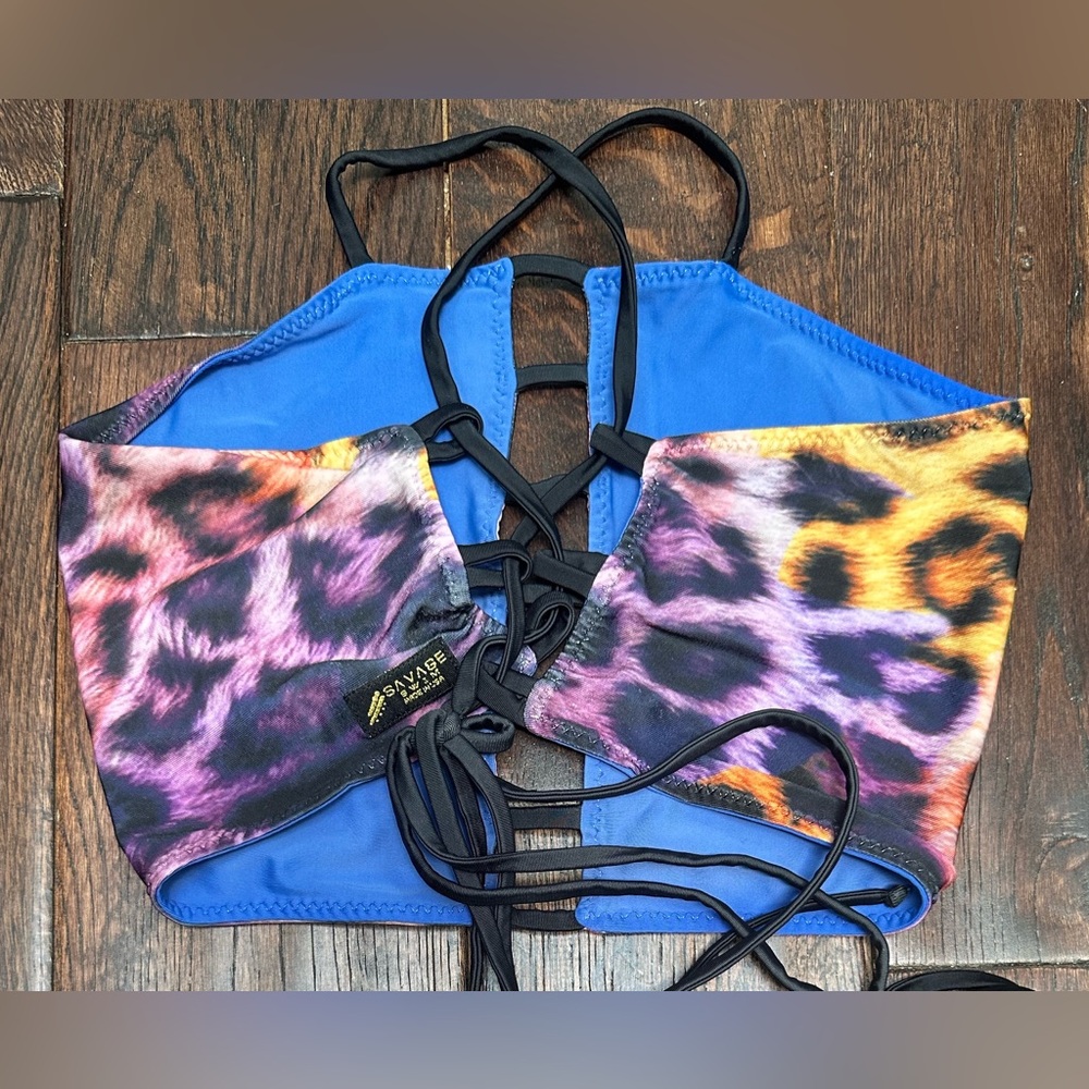 Savage Swim Multicolor Animal Print Swim TOP - Picture 2 of 3
